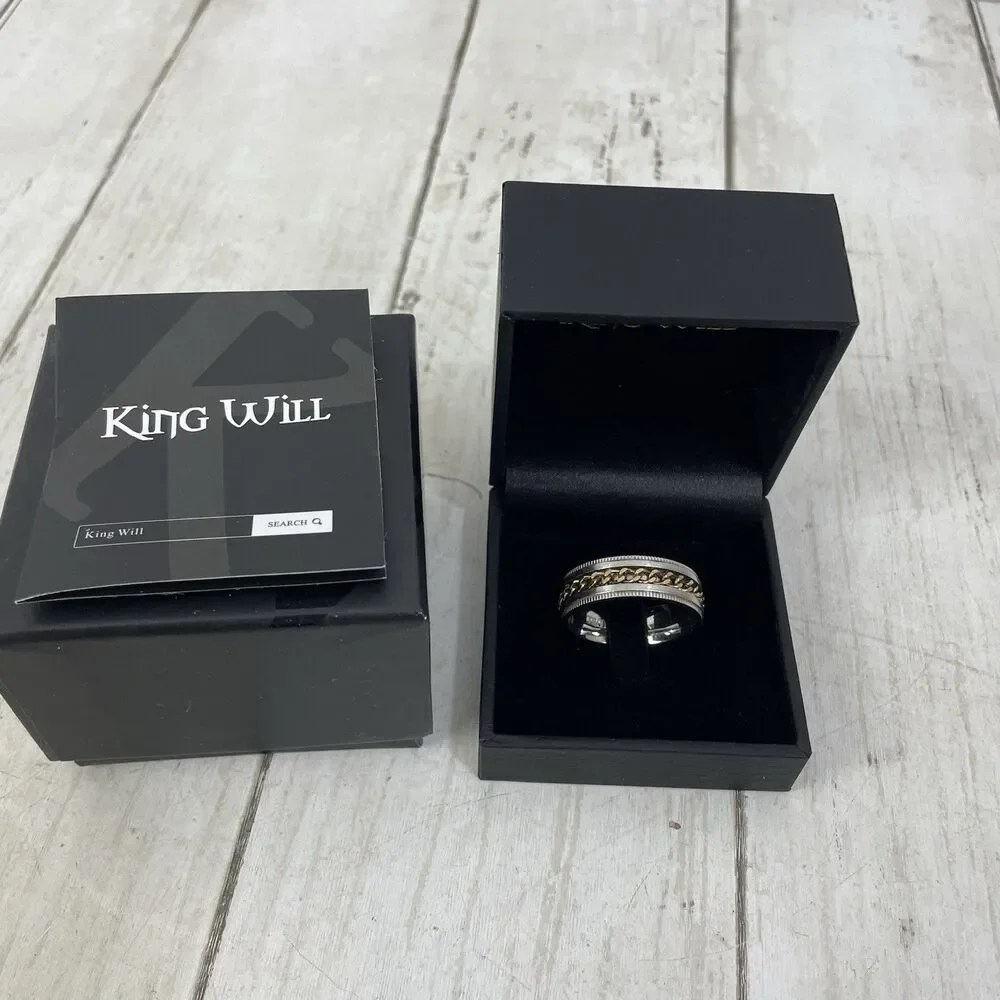 King Will Silver & Gold Tone Intertwine 8mm Spinner Ring sz 13
